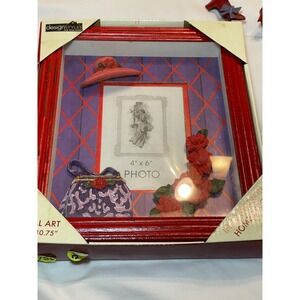 Designstyles 3D Shadow Box Picture Frame Wood 4x6 Vintage Red Hat Purse Roses
